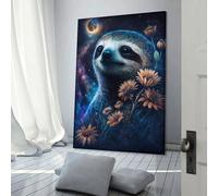 sinyumoney Galactic Sloth with Flowers -1 Wall Canvas Art for Bedroom Home Office Kitchen Gallery Corridor Bathroom Wall Decor Ready To Hang Artwork 20x30inch(50x75cm)