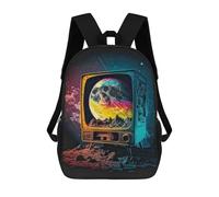 sinyumoney Galactic Television Dreamscape Backpack Kids School Bag Boys Cartoon 3D Print Students Schoolbag Laptop Daypack for Boys Girls 17inch