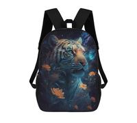 sinyumoney Galactic Tiger with Flowers 3D Printed Children's 17 Inch Backpacks 3D Printed Casual School Bag for Boys Elementary And Middle