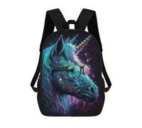 sinyumoney Galactic Unicorn with Glasses -2 Children's 17 Inch School Backpack 3D Printed Anime Movies for Kids Travel Rucksacks Book Bags Kids School Bag