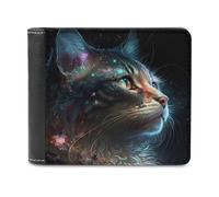 sinyumoney Galactic Whiskers A Cosmic Cat's Journey -1 3D Print PU Leather Wallet Slots ID Window RFID Blocking Stylish Slots Note Section Purse Youth Guys 11.7cm*9.5cm