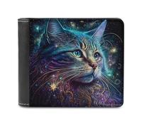 sinyumoney Galactic Whiskers A Cosmic Cat's Journey 3D Print PU Leather Wallet Multiple Slots Leather RFID Banknote Compartments Minimalist Style Wallets 11.7cm*9.5cm