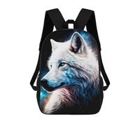sinyumoney Galactic Wolf Portrait -3 Kids School Backpack School Bag 3D Printed School Bag for Boys Elementary And Middle School Students 17inch