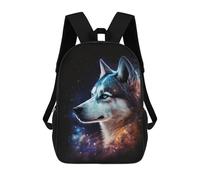 sinyumoney Galactic Wolf Portrait -4 3D Printed Children's 17 Inch Backpacks 3D Printed Casual School Bag for Boys Elementary And Middle