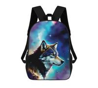 sinyumoney Galactic Wolf Portrait -9 School Bag Bookbag 3D Printed Children's Backpacks for Kids Boy Girl Book Bags Kids School Bag Travel Rucksacks 17inch