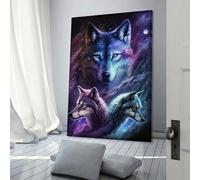 sinyumoney Galactic Wolf Trio Art Print Canvas Artwork for Wall for Rustic Farmhouse Bathroom Deco Modern Wall Art 24x36inch(60x90cm)