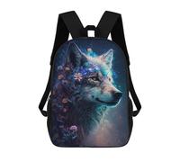 sinyumoney Galactic Wolf with Flowers -1 3D Printed 17inch School Bag Children's School Backpack Travel Backpacks Casual Fashion Bag for Kids School Students