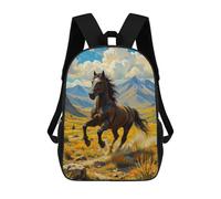 sinyumoney Galloping Horse in Mountain Landscape 3D Printed School Bag Children's School Backpack Schoolbags Travel Backpacks Casual Fashion Bag for Kids School Students 17inch
