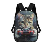 sinyumoney Gamer Cat Painting School Bag Backpack Teen Schoolbag 3D Printing Adjustable Schoolbag Fashion Pocket Bag for Kids Boys Girls Students And Teenagers Fans 17inch