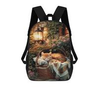 sinyumoney Garden Basket with Sleeping Cat Children's Backpacks 17inch School Backpack 3D Printed Bag Bookbag for Kids Travel Rucksacks Boy Girl Book Bags Kids School Bag
