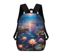 sinyumoney Garden Pond Lotus Flowers 17 Inch Backpacks Kids Schoolbag,3D Printed Elementary And Middle School Students Backpacks for Boys Girls