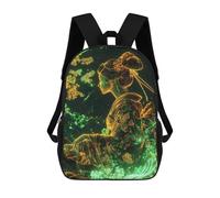 sinyumoney Geisha Bloom Neon Japanese Cherry Blossom School Bag Bookbag 3D Printed Children's Backpacks for Kids Boy Girl Book Bags Kids School Bag Travel Rucksacks 17inch