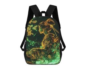 sinyumoney Geisha Bloom Neon Japanese Cherry Blossom School Bags Daypacks Business Backpack Water Resistant Bookbag for School/Work/Travel 17inch