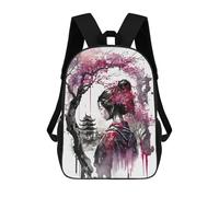 sinyumoney Geisha Cherry Blossom 2 Rucksack Lightweight Casual Daypack School Backpacks for Campus Outdoor Travel Sports 17inch