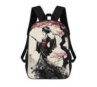 sinyumoney Geisha Cherry Blossom Kids Backpack,School Backpack Kids School Bag 3D Printed Cartoon Large Capacity Backpack for Kids Boys And Girls 17inch
