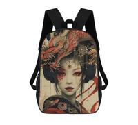 sinyumoney Geisha Dragon Warrior Backpack School Bag Rucksack Casual Daypacks School Work Travel Bag for Men, Women & Teenage Boys 17inch