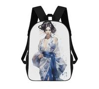 sinyumoney Geisha in Blue Children's Backpack, 3D Printed School Backpack, Backpack for Boys Girls, Adjustable School Bag for Primary School 17inch