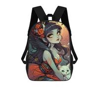 sinyumoney Geisha with Cat Illustration Rucksack Business Laptop Rucksack Bag Unisex Casual Daypack for Girls Boys Teenage 17inch