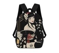 sinyumoney Geisha with Cherry Blossoms Illustration School Backpack for Girls Backpack Water Repellent Casual Daypack Lightweight Rucksack Boy Girl School Backpack 17inch