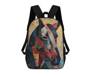 sinyumoney Geometric Horse Children's Backpack, 3D Printed School Backpack, Backpack for Boys Girls, Adjustable School Bag for Primary School 17inch