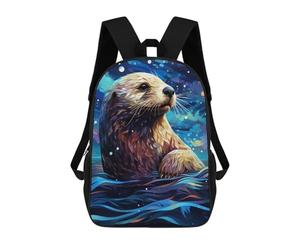 sinyumoney Geometric Sea Otter Children's Backpacks School Backpack 3D Printed Backpack for Kids Travel Rucksacks Book Bags Kids School Bag 17inch