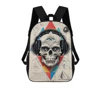 sinyumoney Geometric Skull Eye Music Backpack Kids School Backpack School Bag 3D Printed Fashion School Bag for Boys Elementary And Middle School Student 17inch