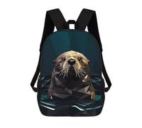 sinyumoney Geometric Style Sea Otter Backpacks Kids Student Schoolbag,3D Printed Backpacks,Elementary And Middle School Students Backpacks for Boys Girls 17inch