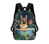 sinyumoney German Shepherd in A Bathub 3D Printed Children's School Backpack for Kids High Capacity Travel Rucksacks Book Bags Kids School Bag Back Pack 17inch