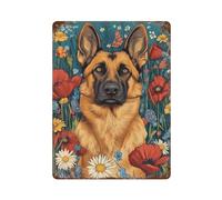 sinyumoney German Shepherd in Flowers German Shepherd with Bold Blooms Dog Wall Art Print Funny Office Metal Tin Signs Humor Wall Art Decor for Women Gift Home Bar Decorations15.7 x11.8