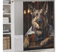 sinyumoney German Shepherd in The Pub 100% Polyester Fabric Washable Modern Fabric Bathroom Decor Set for Shower Bath Curtain Wet Room 56.30x70.87Inch（143x180cm）