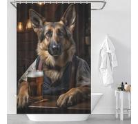 sinyumoney German Shepherd in The Pub Fabric Polyester Bathroom Curtains Modern Art for Bathroom with Hooks 46.85x70.87Inch（119x180cm）