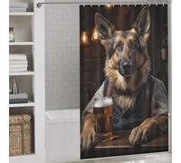 sinyumoney German Shepherd in The Pub Washable Waterproof Cloth Fabric Shower Curtains Set with 12 Hooks for Bathroom Wet Room 53.54x70.87Inch（136x180cm）
