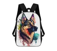 sinyumoney German Shepherd Watercolor Backpacks Kids School Backpack School Bag 3D Printed School Bag for Boys Elementary And Middle School Students 17inch