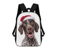 sinyumoney German Shorthaired Pointer Dog with Santa Hat Children's School Backpack 3D Printed for Kids Travel Rucksacks Book Bags Kids School Bag 17inch