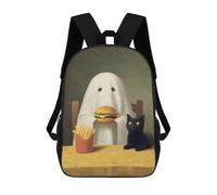sinyumoney Ghost, Cat, Burger, And Fries Painting School Bags Water Resistant Travel Backpack Computer Bag for Teenage Girls Boys Women Men 17inch