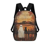 sinyumoney Ghost Cat Halloween Art Print School Backpack Secondary Causal Travel High School Bags for Camping Outdoor Adventures And Daily Travel 17inch