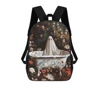 sinyumoney Ghost in Bathtub with Flowers Kids Backpack,School Backpack Kids School Bag 3D Printed Cartoon Large Capacity Backpack for Kids Boys And Girls 17inch
