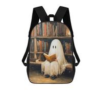 sinyumoney Ghost Reading Book in Library Kids School Backpack 3D Printed Fashion School Bag Casual School Bag for Boys Elementary And Middle School Students 17inch