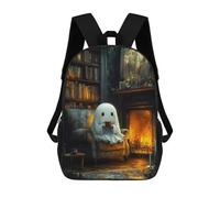 sinyumoney Ghostly Cozy Fireplace Backpacks 3D Printed 17inch Kids School Backpack Outdoor Casual Daypack Casual Travel Bags for Middle School Students
