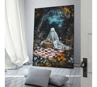 sinyumoney Ghostly Picnic in The Woods Canvas Artwork for Wall Cute Room Decor Ready to Hang Wall Pictures 12x18inch(30x45cm)