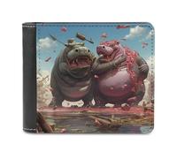 sinyumoney Giant Hippos in Chaos 3D Print Wallet Credit Card Holder Banknote Compartments Stylish Durable Leather Wallet Gifts 11.7cm*9.5cm