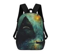 sinyumoney Giant Shark Moonlight Backpack with Pocket 3D Printed Backpacks, Travel Rucksacks Book Bags Kids School Bag 17inch