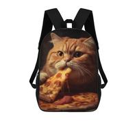 sinyumoney Ginger Cat Eating Pizza 3D Printed 17inch Kids School Bag Rucksacks Children's School Fashion Casual Back Pack High Capacity Travel Book Bags