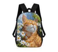 sinyumoney Ginger Cat in Daisies Backpack School Bag Daypacks Business Backpack Water Resistant Bookbag for Girls Boys Teenage 17inch
