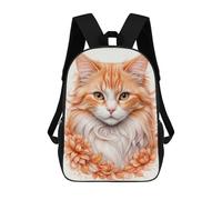 sinyumoney Ginger Cat with Flowers 3D Printed 17 Inch School Backpack Casual Children's Backpacks 3D Printed for Boys Elementary And Middle
