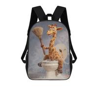 sinyumoney Giraffe Cleaning Toilet with Broom Backpack for School 3D Printed Boys Girls School BagChildren Bookbag Travel Rucksack 17inch