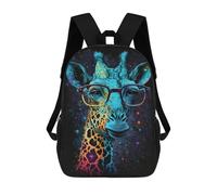 sinyumoney Giraffe Glasses Space Art Print 3D Printed 17 Inch School Backpack Children's Backpacks 3D Printed Cool Knapsack for Boys Elementary And Middle