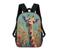 sinyumoney Giraffe in Poppy Field 3D Printed 17inch School Bag Children's School Backpack Travel Backpacks Casual Fashion Bag for Kids School Students