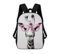 sinyumoney Giraffe Pink Glasses Backpack Kids School Backpack School Bag 3D Printed Fashion School Bag for Boys Elementary And Middle School Student 17inch