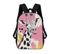 sinyumoney Giraffe Portrait with Abstract Pink Background School Bag Bookbag 3D Printed Children's Backpacks for Kids Boy Girl Book Bags Kids School Bag Travel Rucksacks 17inch